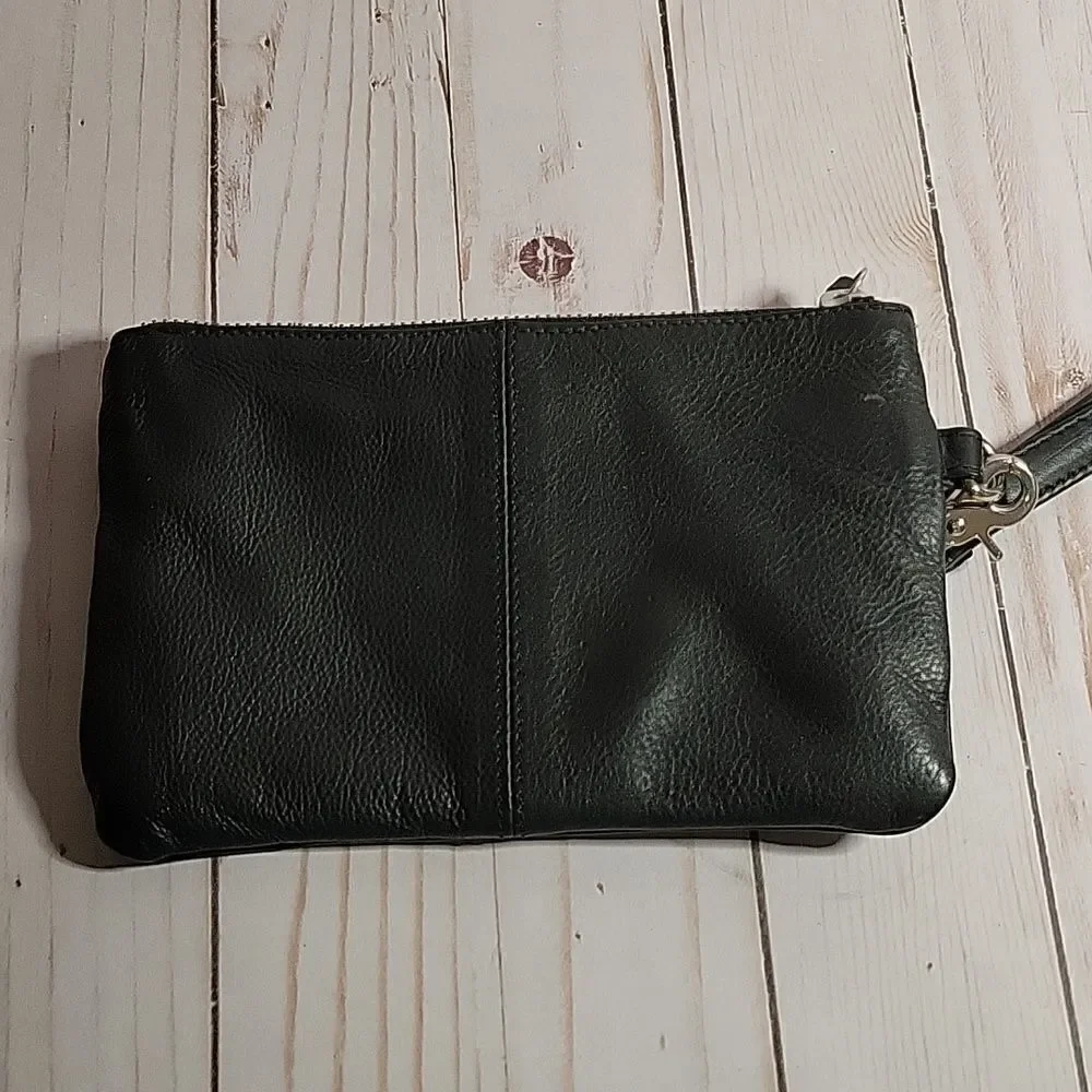 DAY & MOOD PINE CLUTCH BLACK DISTRESSED LEATHER CLUTCH WRISTLET BAG